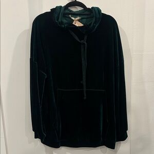 Zara Dark Green Velvet Hoodie Sweatshirt